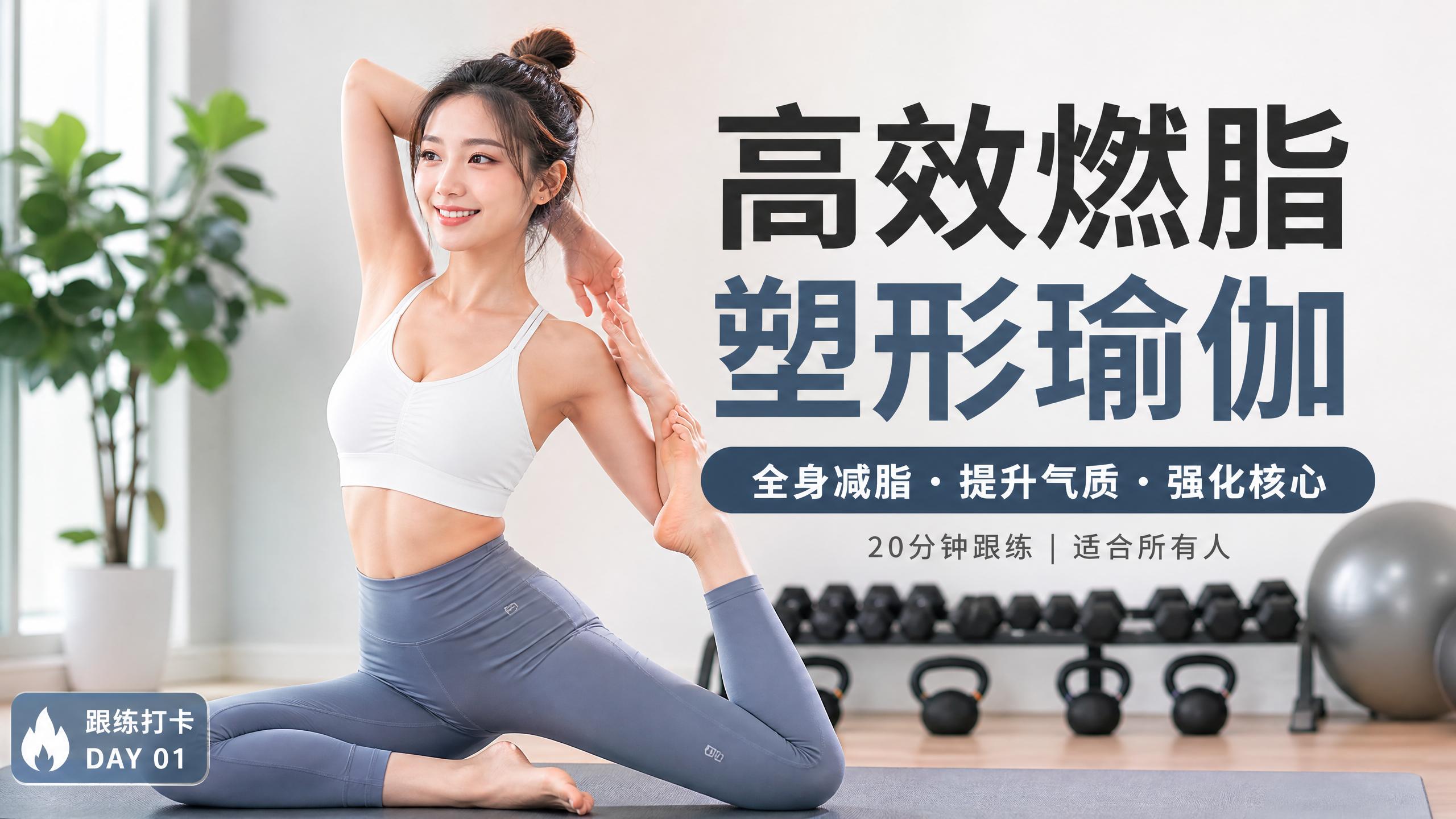 糖心 【健身视频教程】高效燃脂塑形瑜伽，20分钟跟练视频演示，全身减脂提升气质